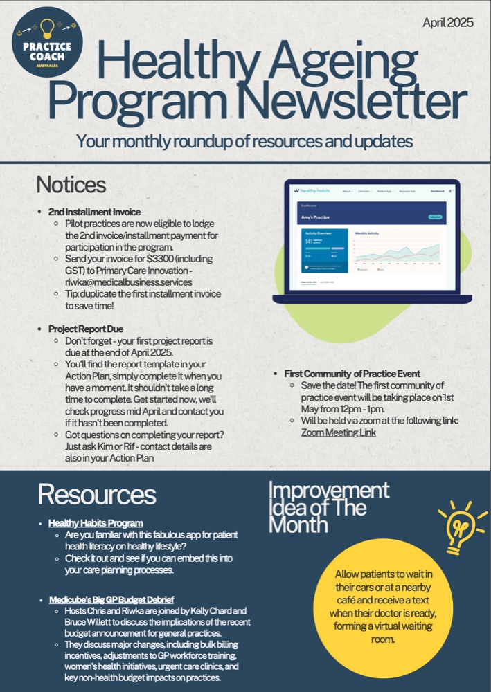 Practice Coach Australia monthly newsletter